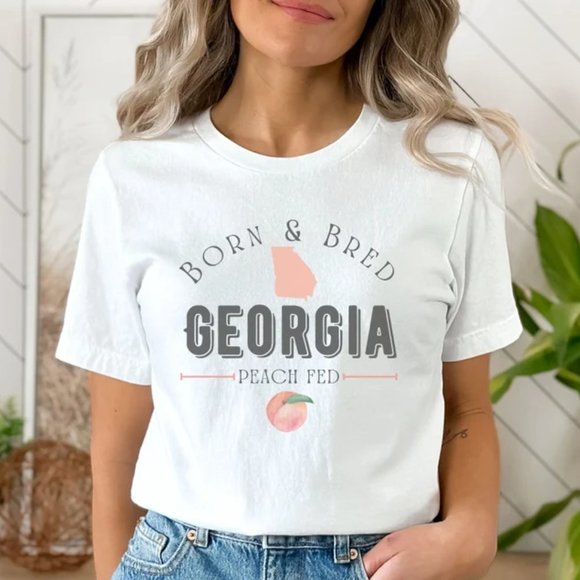 Georgia Peach Shirt, Born & Bred Tee, Atlanta Georgia shirt, GA Peaches Shirt - Picture 1 of 2